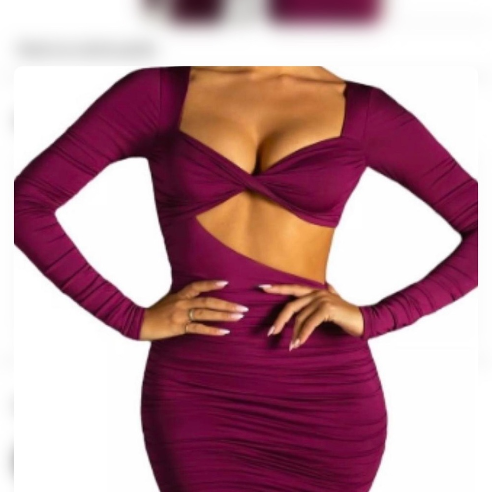 Elegant Long Sleeve Cut-Out Dress in Purple